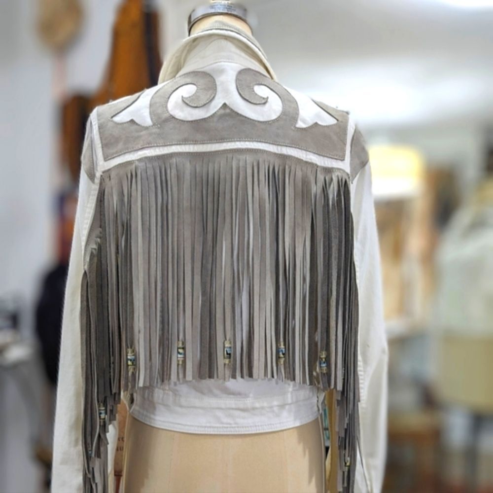 Leather & Denim Fringe Jacket - Picture 9 of 12